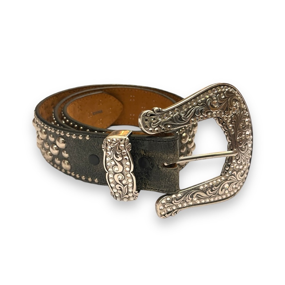 Brighton Black Leather Belt with Ornate Silver Buckle